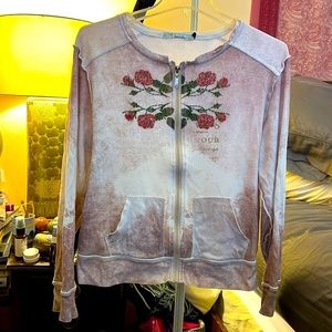SALE! DEAL!! On-Trend Vtg Boho Y2K Rose Floral Beaded Zip-up Sweatshirt